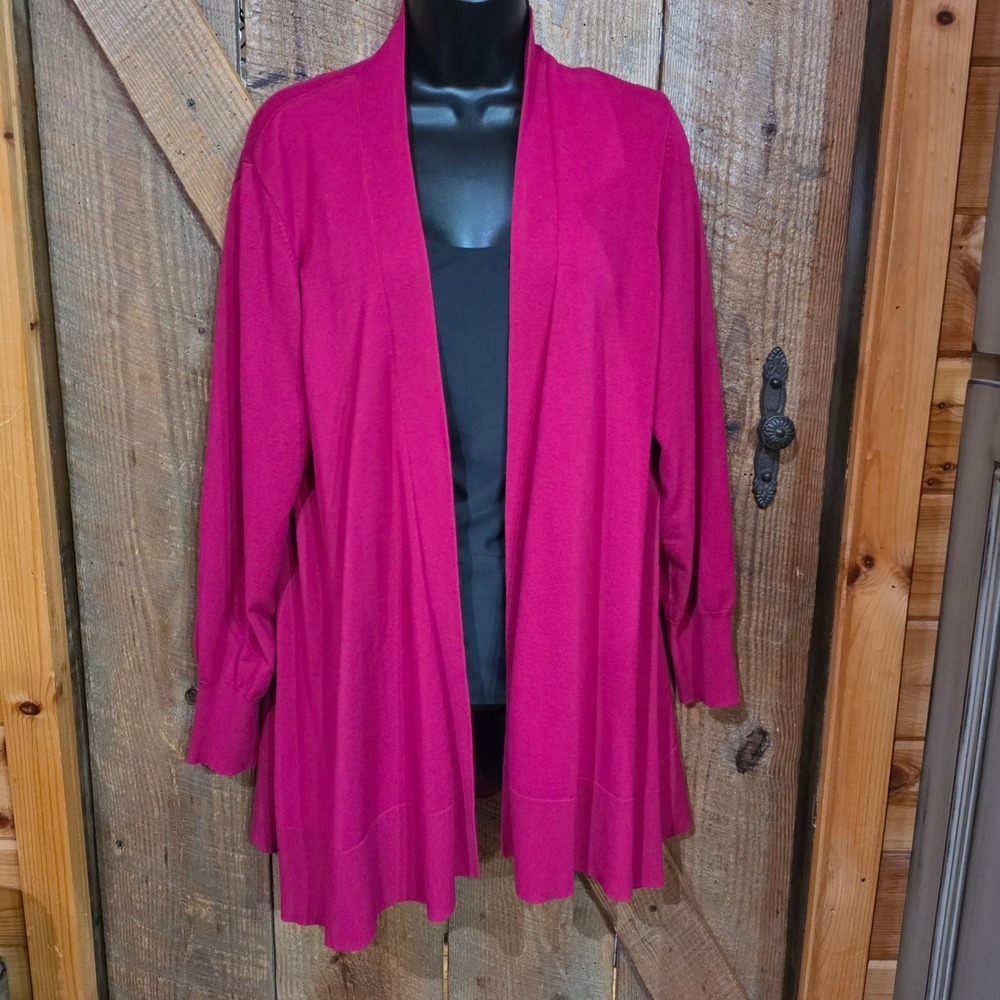 Chico's Fuchsia Pink Fine Knit Open Front Cardigan Sweater Ladies 16/18? READ